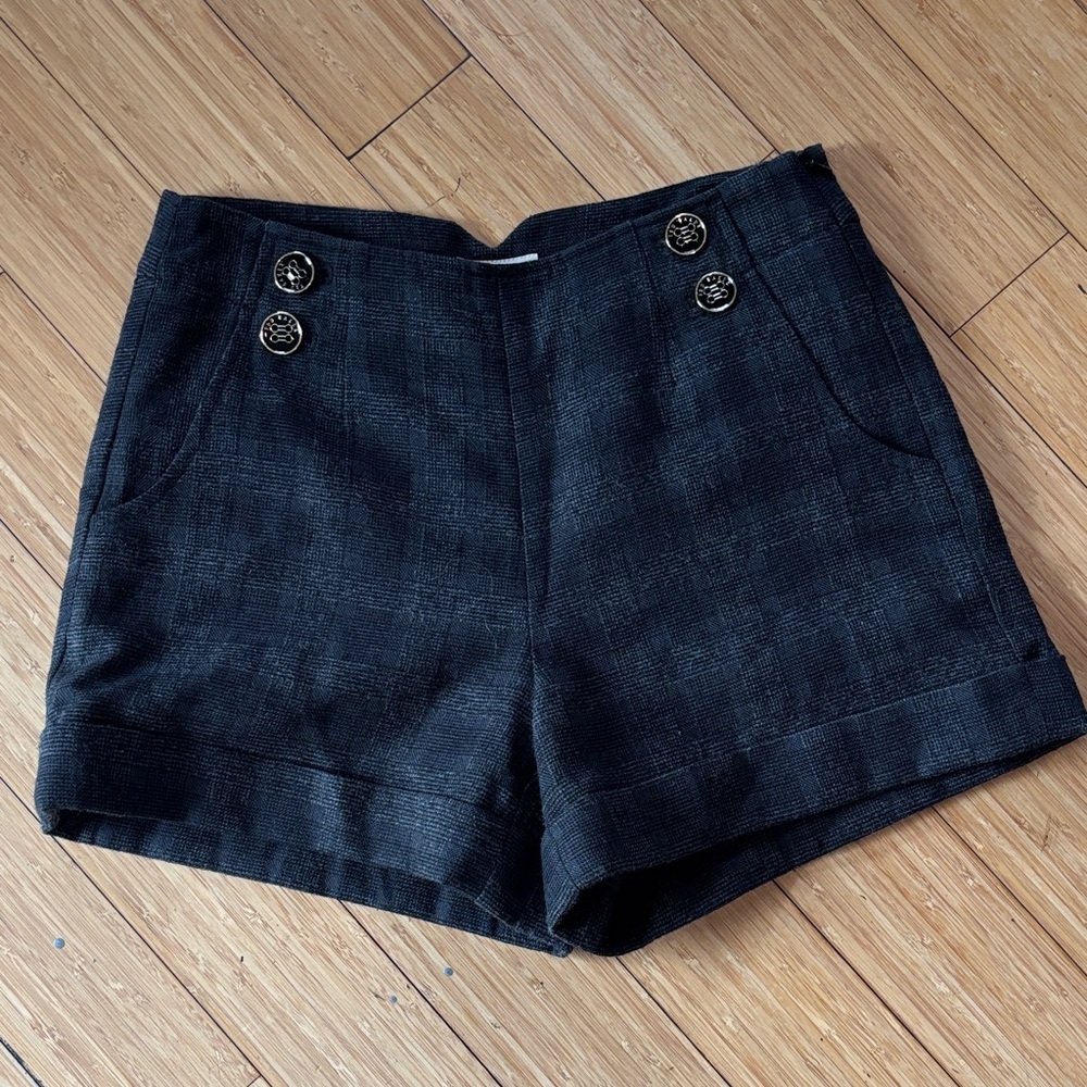 Ted Baker Plaid Wool Black High Waist Shorts
